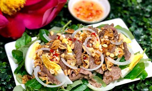 Đổi món với thịt bò dầu giấm ăn kèm rau càng cua